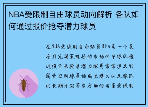 NBA受限制自由球员动向解析 各队如何通过报价抢夺潜力球员